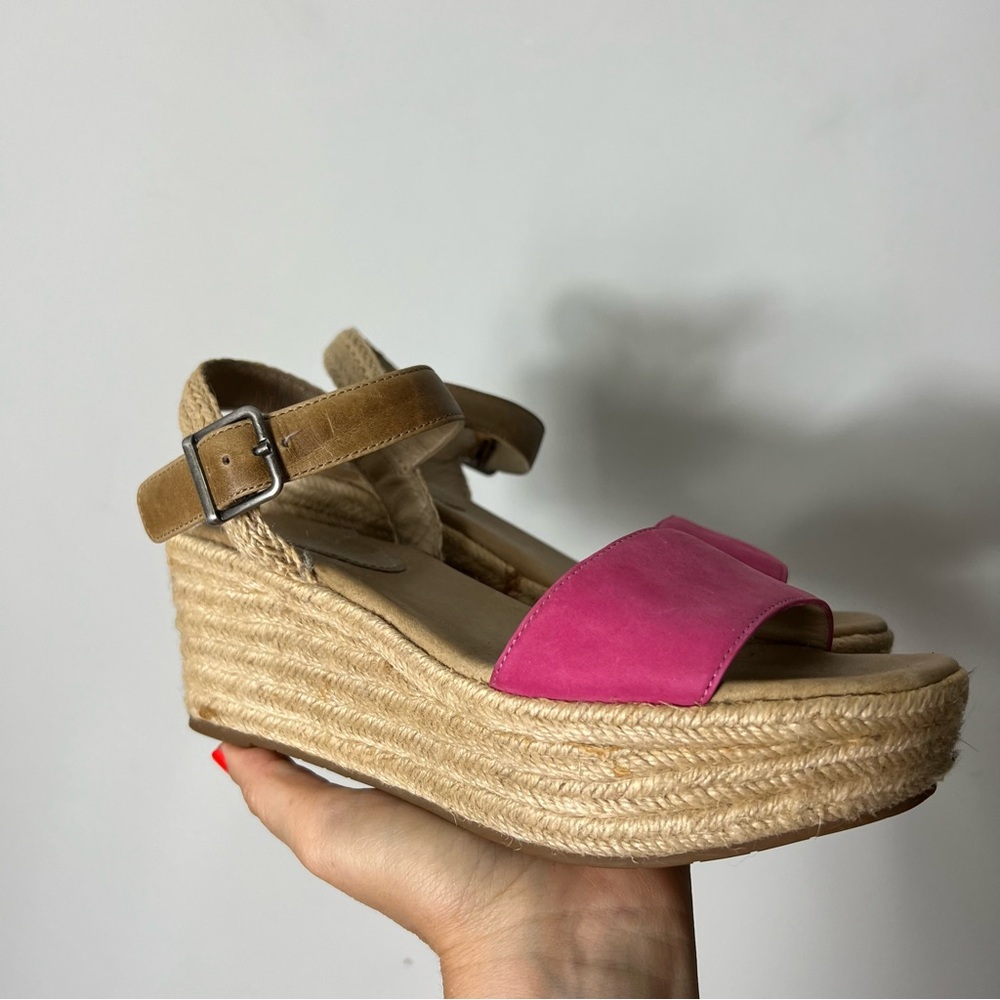 Eileen Fisher Espadrille Wedge Sandal Straps Tan Pink Size 6